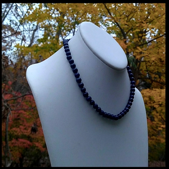 VINTAGE ESTATE 14K Gold High Quality Lapis Lazuli Choker Necklace - Picture 4 of 14